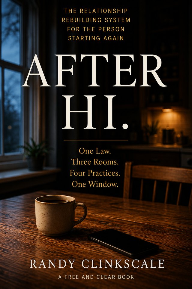 After Hi. book cover — a coffee mug and a phone on a kitchen table at dusk